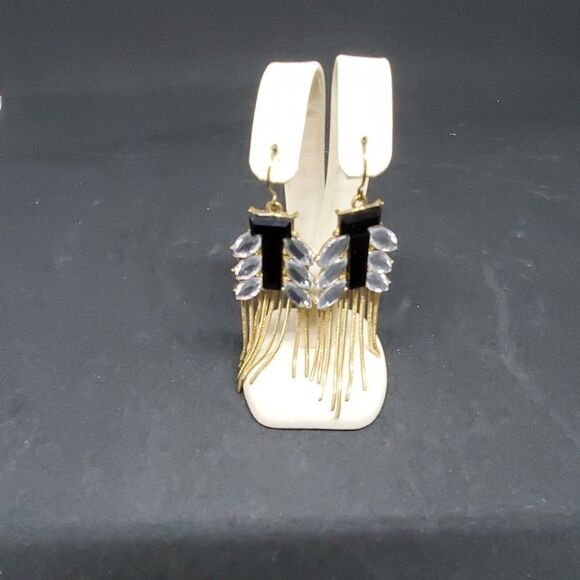 Vintage Gold, Black, & White Dangling Earrings - Picture 2 of 3